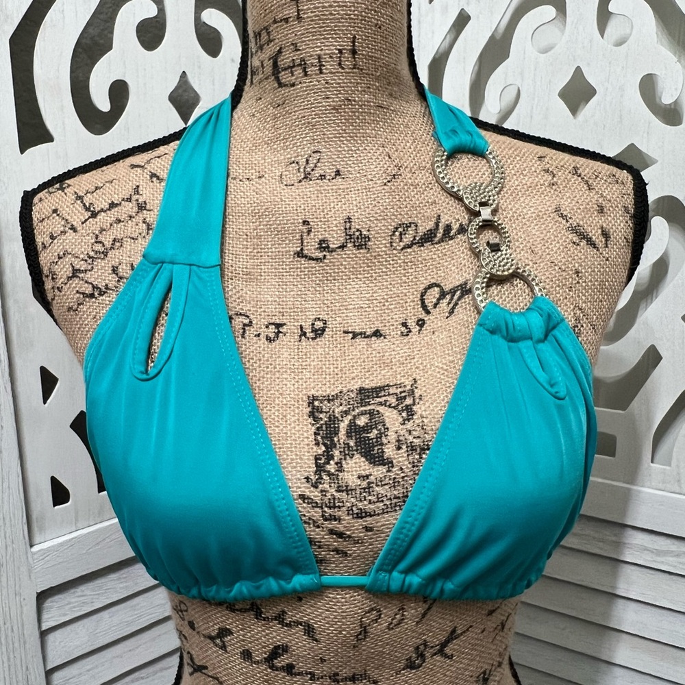 Teal Green Bikini Top with Gold Hardware
